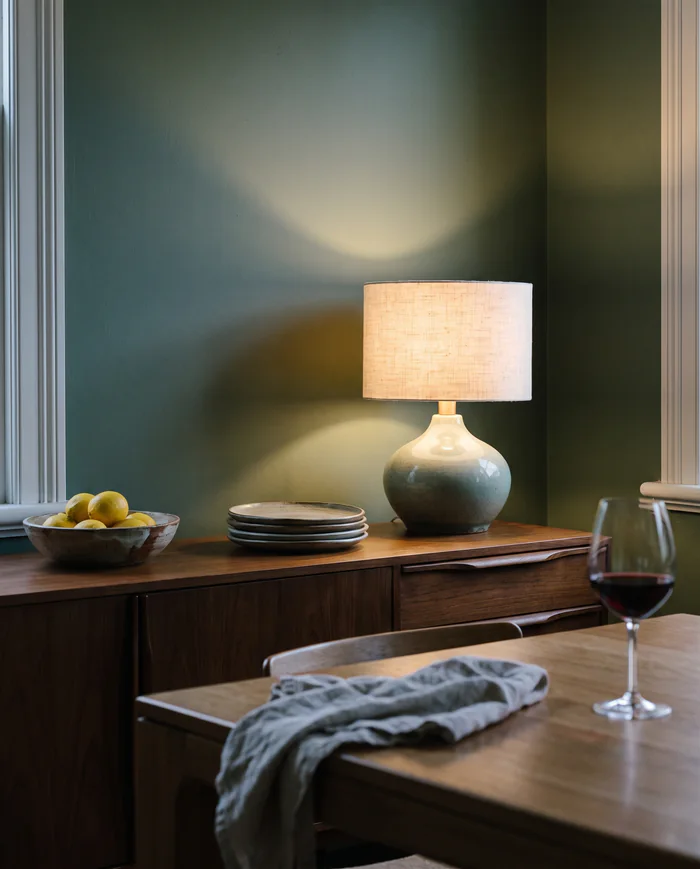 Gourd at home: on a blackwood sideboard, 7 pm