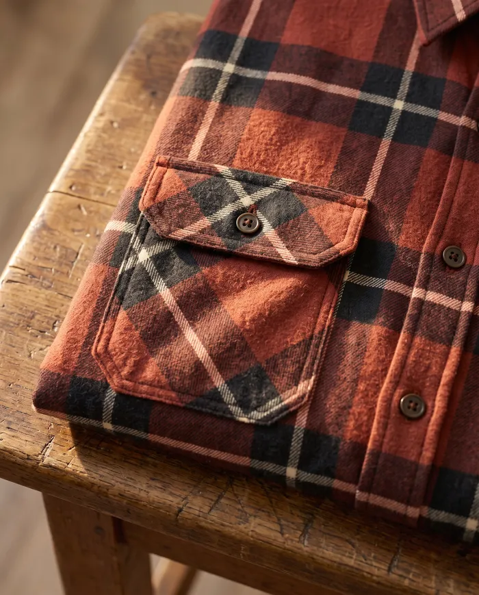 Stockton flannel shirt: brushed both sides, check matched at the pocket