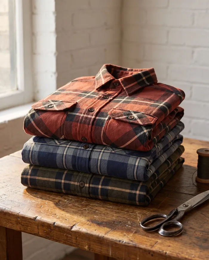 Stockton flannel shirt: moss, harbour and ironbark checks
