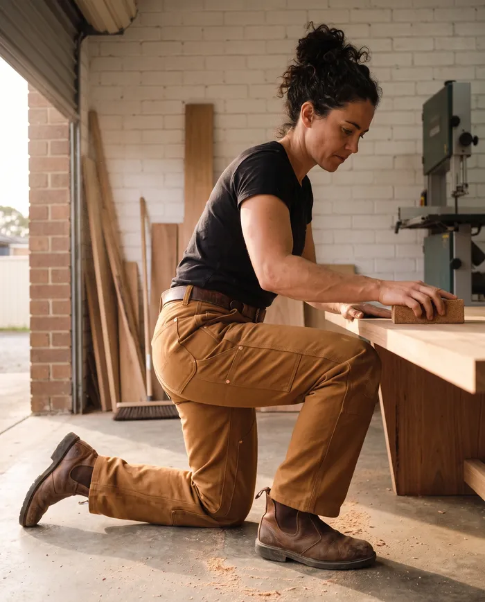 Wickham work trousers: worn kneeling