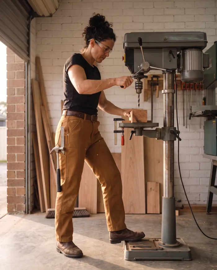 Wickham work trousers: at the drill press