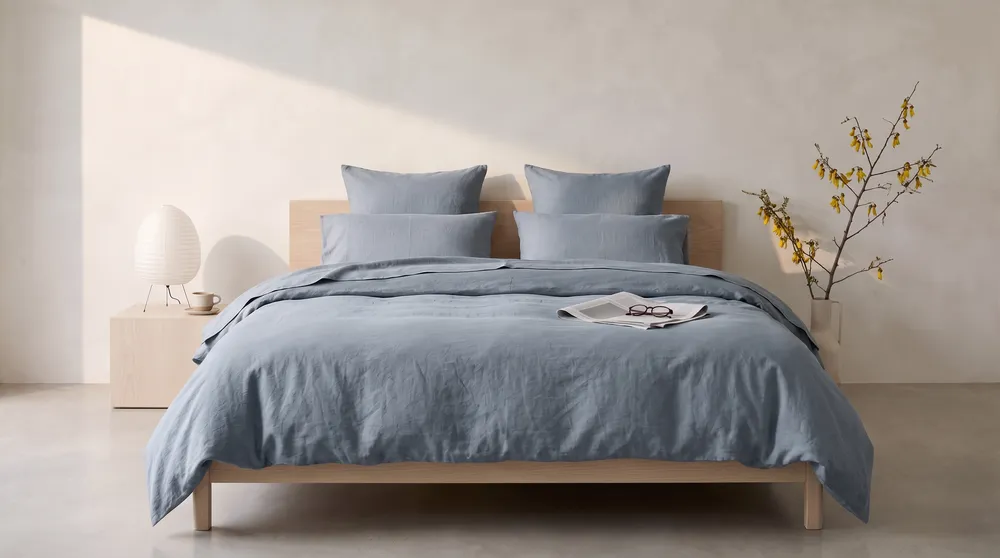 Linen duvet cover: on the bed