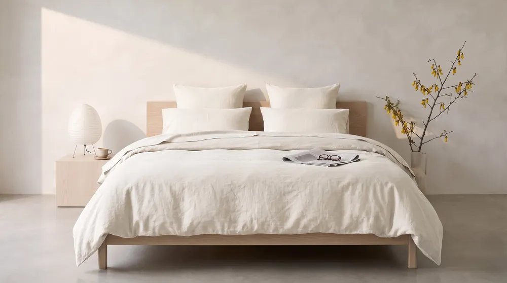 A bed made in Salt linen
