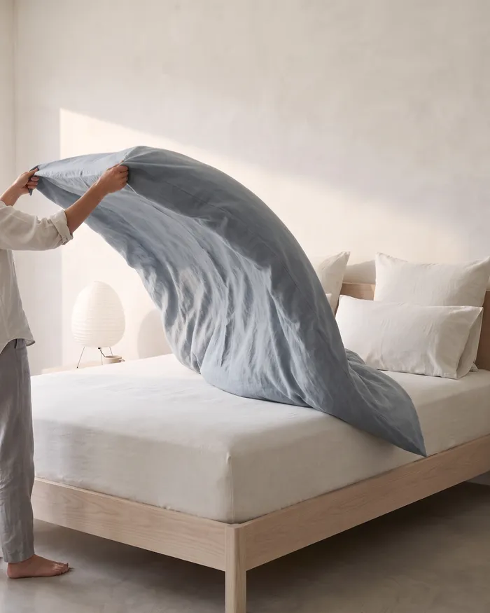 Linen duvet cover: in use
