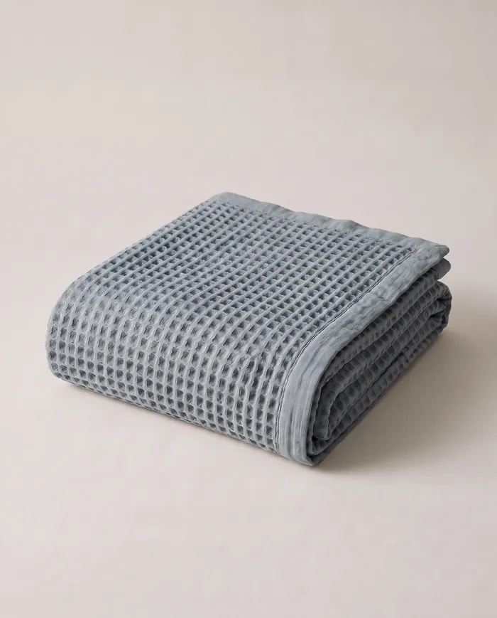 Linen waffle blanket in Estuary