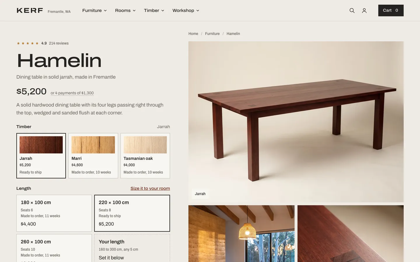 The hamelin dining table product page from Kerf, a concept store by Bartley Studio