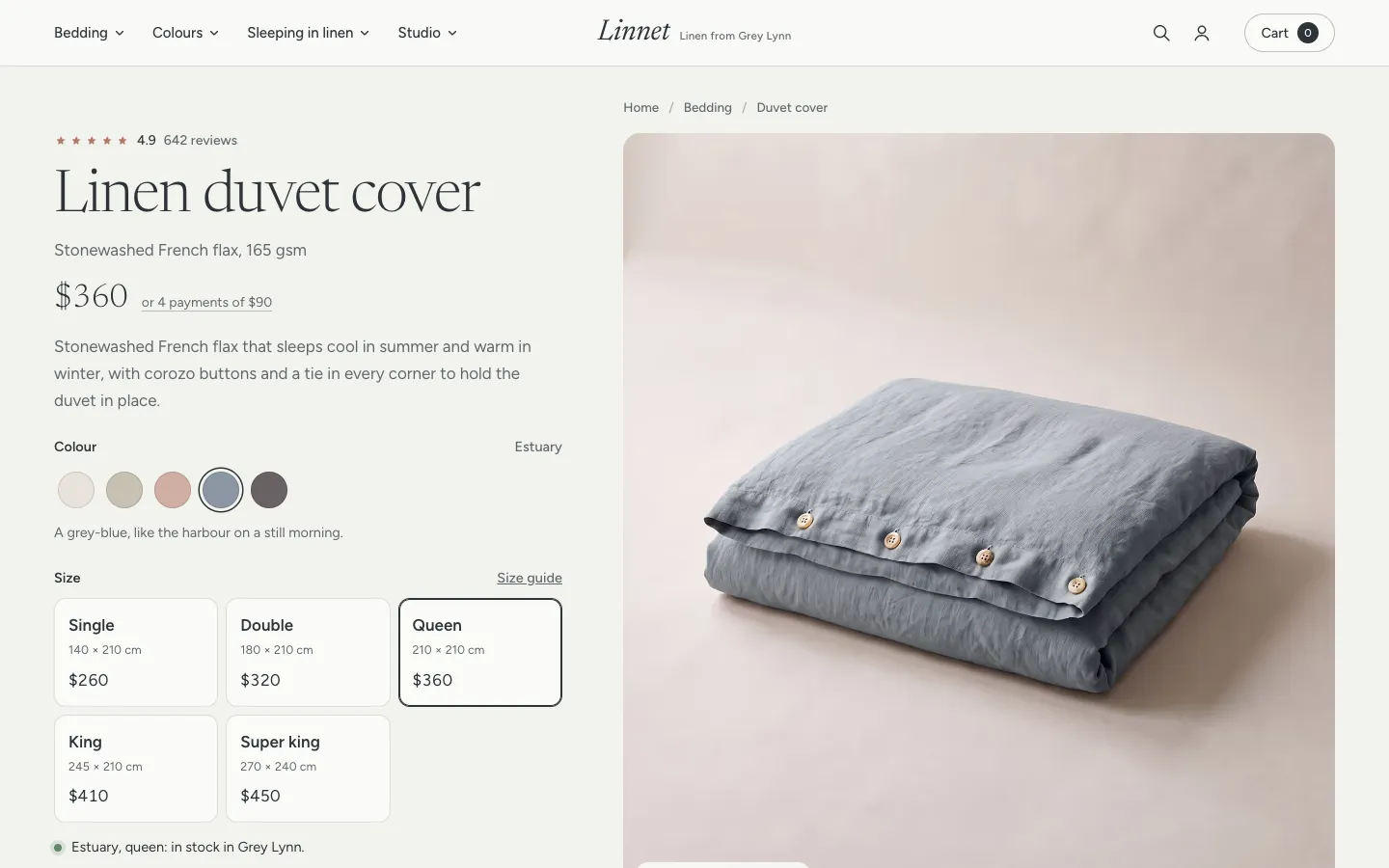 The linen duvet cover product page from Linnet, a concept store by Bartley Studio