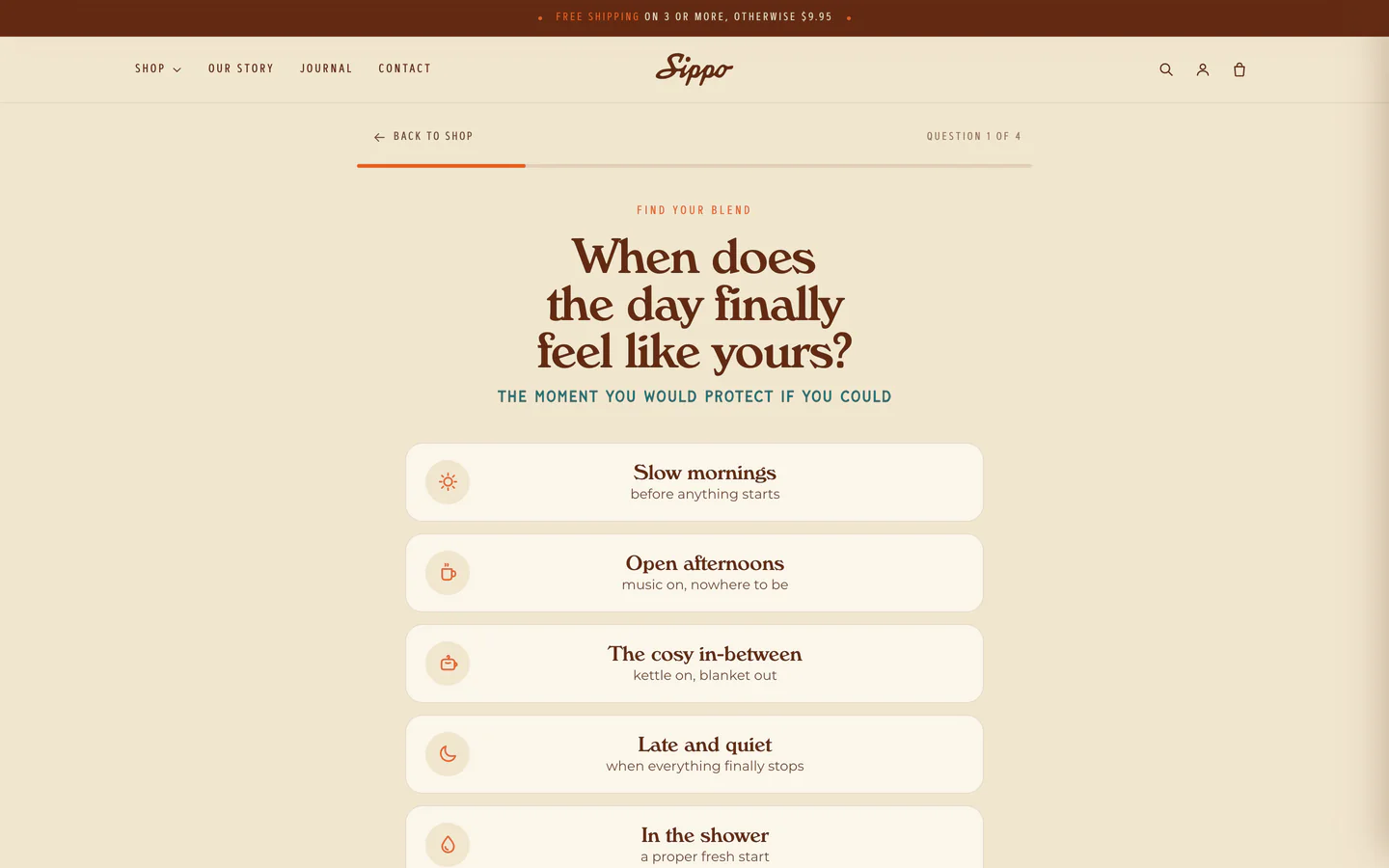 The blend finder, from the Sippo tea storefront design