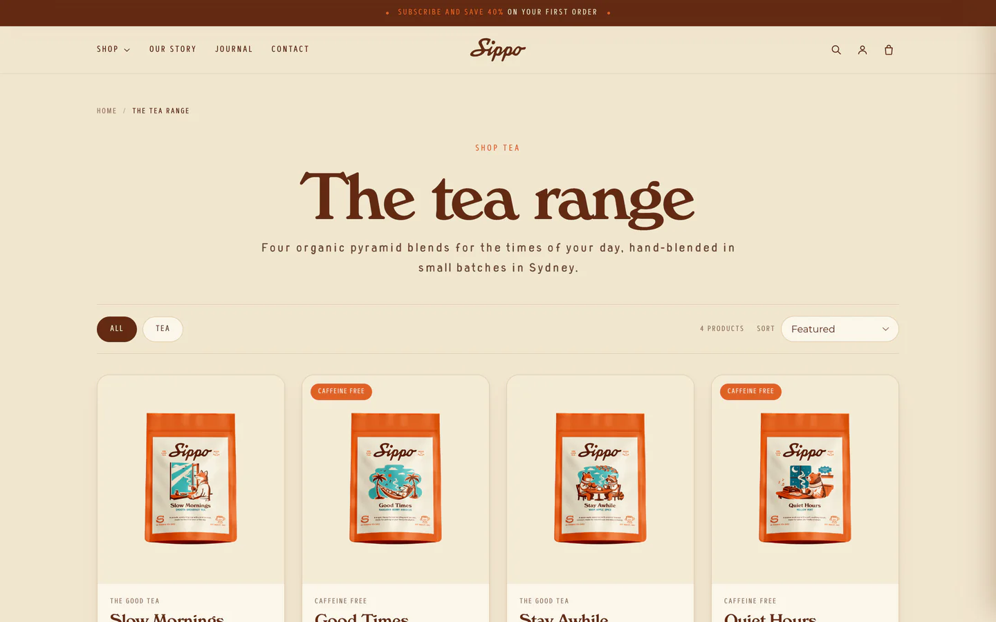 The tea range, from the Sippo tea storefront design