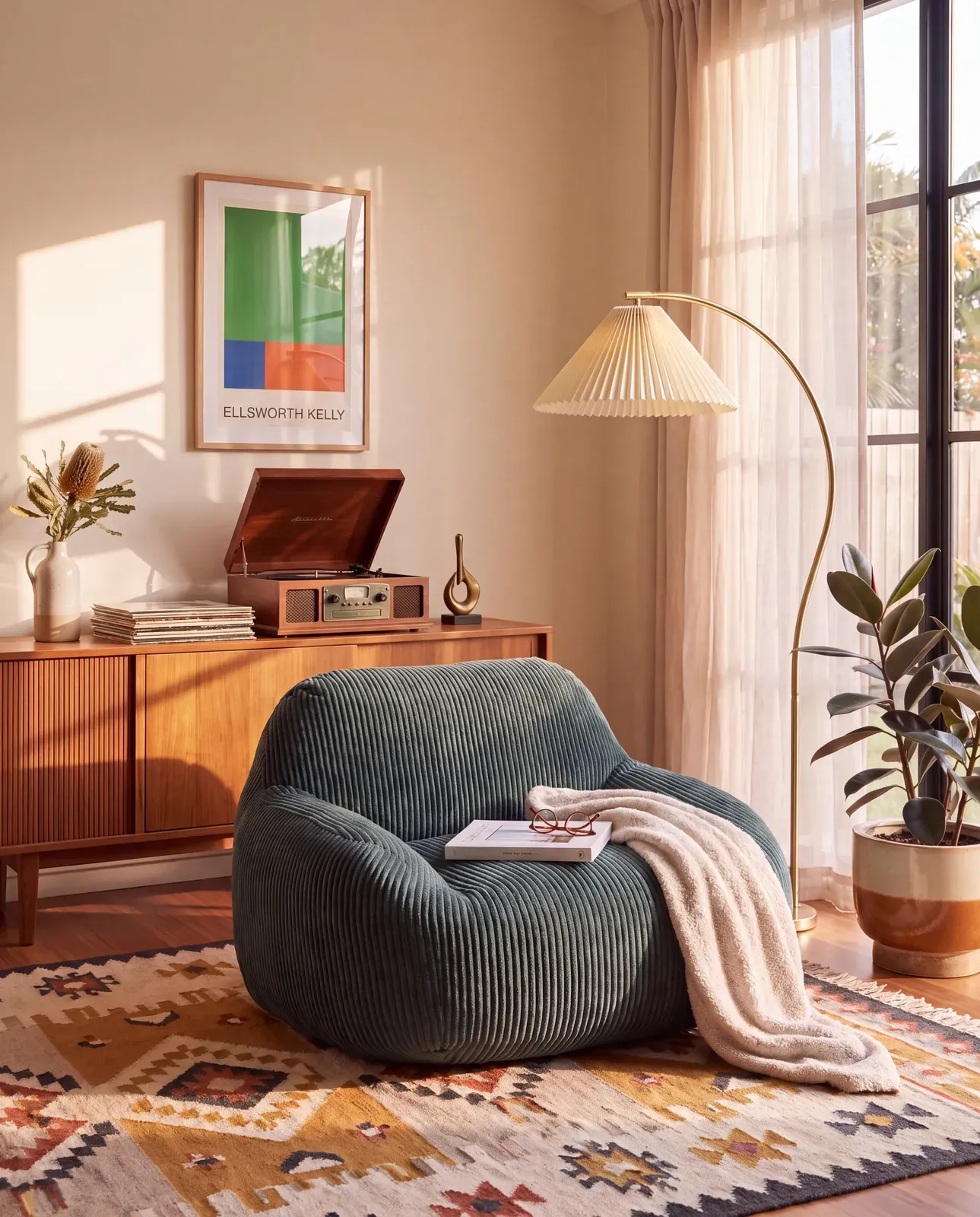 Mid-century room, record player